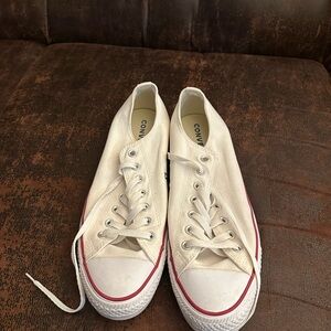Converse Cream Canvas Sneakers with Red Accents